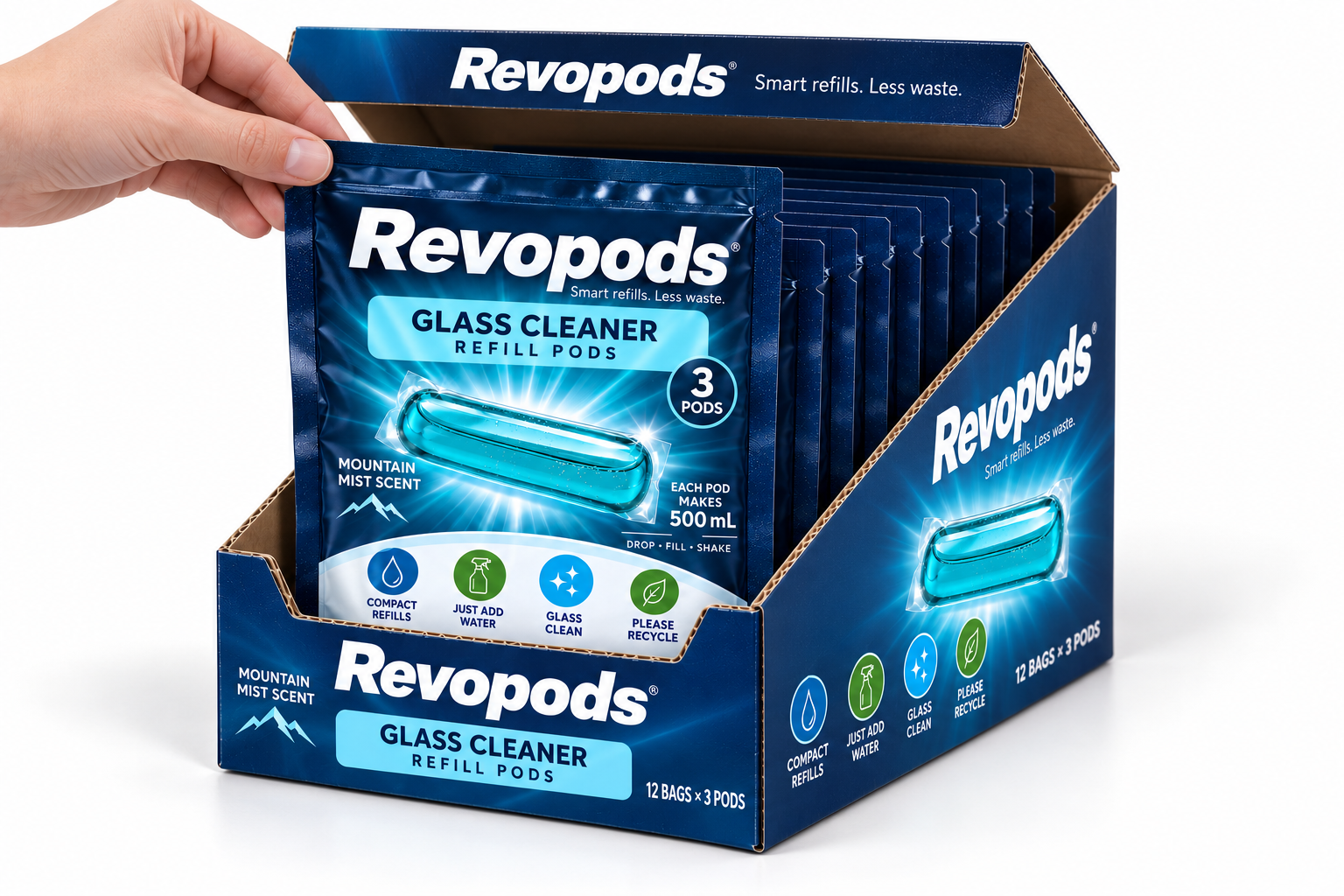 Glass Cleaner Refills capsules with zipper bag and srt